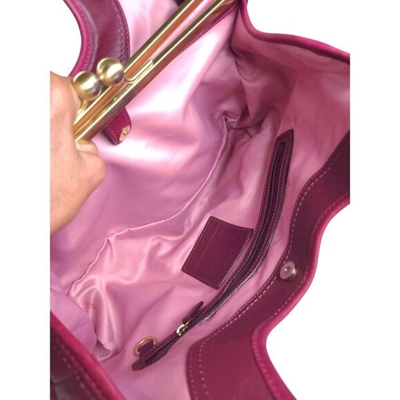 COACH Ergo Pleated Leather Kisslock Satchel hot pink/maroon - Picture 12 of 13